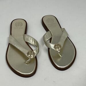 Tory Burch painted Benton flip-flops gold size 5